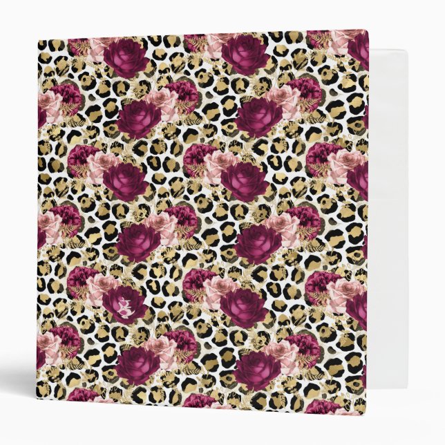 Girly Gold Pink Floral Leopard Print Binder (Front/Inside)