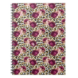 Girly Gold Pink Floral Leopard Print Notebook