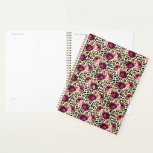 Girly Gold Pink Floral Leopard Print Planner