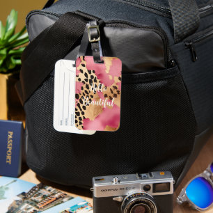 Girly Gold Pink Leopard Luggage Tag