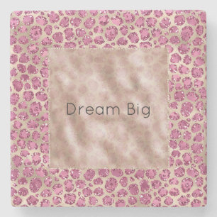 Girly Gold Pink Leopard Print Glitz Personalized Stone Coaster