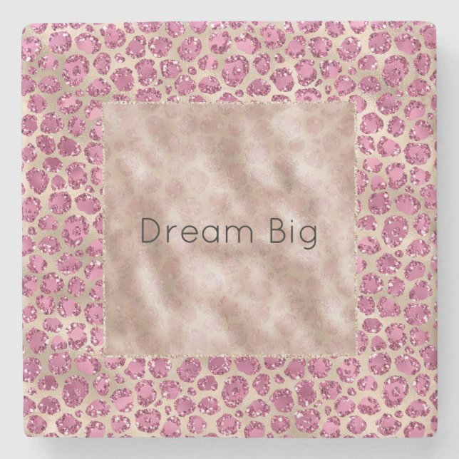 Girly Gold Pink Leopard Print Glitz Personalized  Stone Coaster (Front)