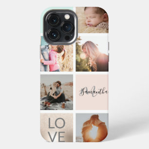 girly gold pink monogram love photo collage grid iPhone 13 pro max case