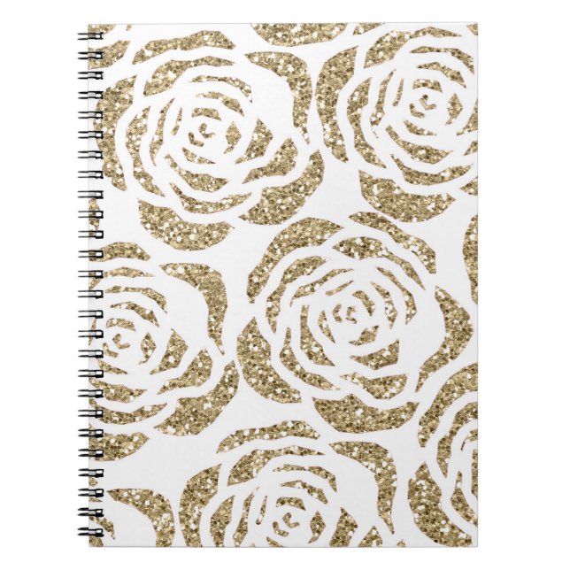 Girly Gold Rose Pattern Custom Spiral Notebook (Front)