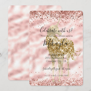 Girly Gold Unicorn Pink Glitter Sparkle Confetti Invitation