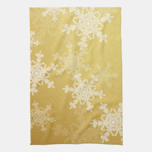 Girly golden and white Christmas snowflakes Kitchen Towel (Vertical)