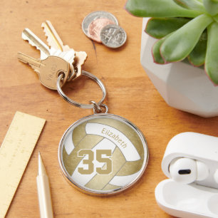 girly golden personalized volleyball keychain
