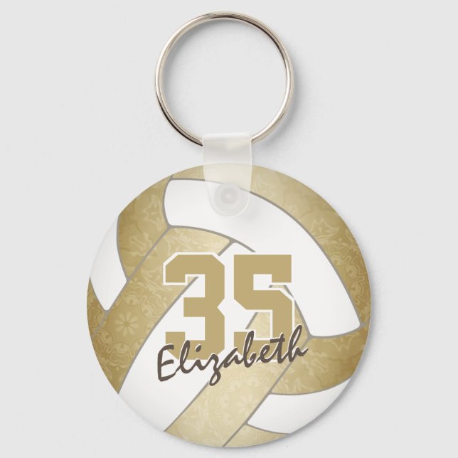 girly golden personalized volleyball keychain (Front)