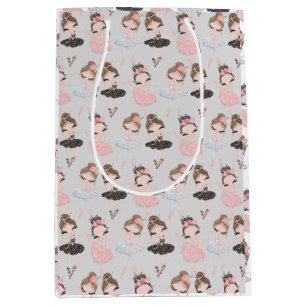 Girly Golden Pink Blue Watercolor Ballerinas  Medium Gift Bag