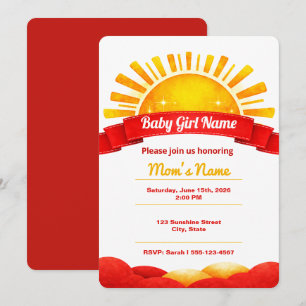 Girly Golden Sun Baby Girl Shower Name Reveal  Invitation