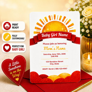 Girly Golden Sun Baby Girl Shower Name Reveal  Invitation