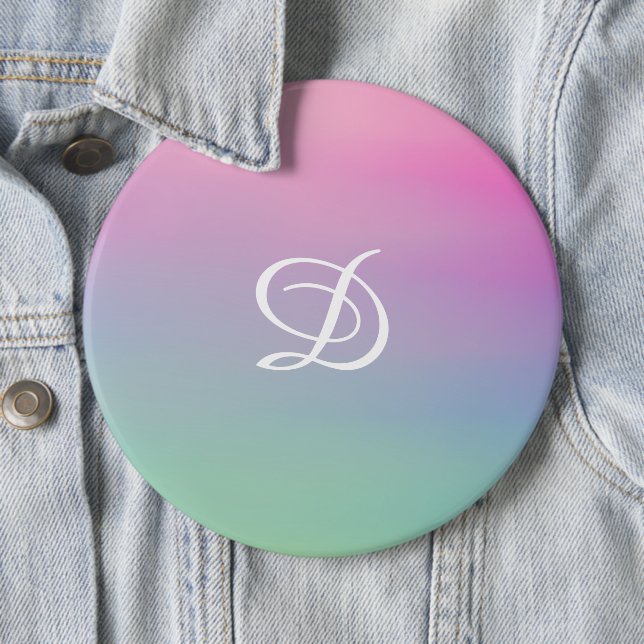 Girly gradient pink simple initial 6 inch round button (In Situ)