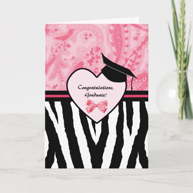 Girly Graduation Congratulations Zebra Pattern Card (Front)