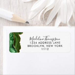 Girly Green Agate Geode Script Typography Address