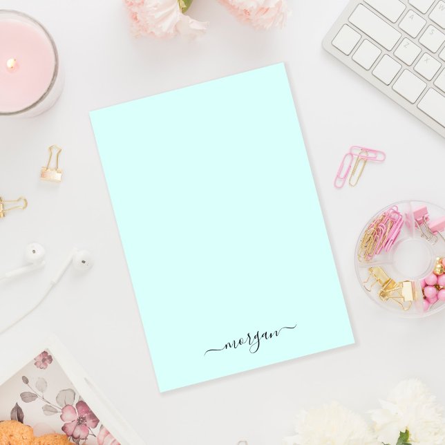 Girly Green Blue Monogram Modern Script Personal Post-it Notes (Creator Uploaded)