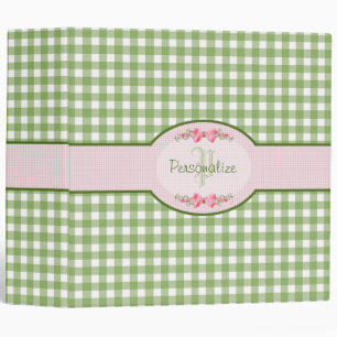Girly Green Gingham Monogram With Name Binder