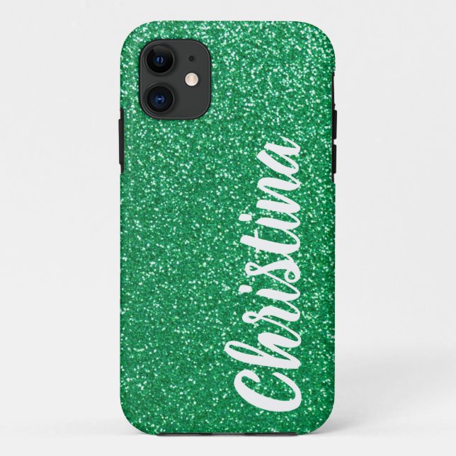 Girly Green Glitter Name Personalized Case-Mate iPhone Case (Back)