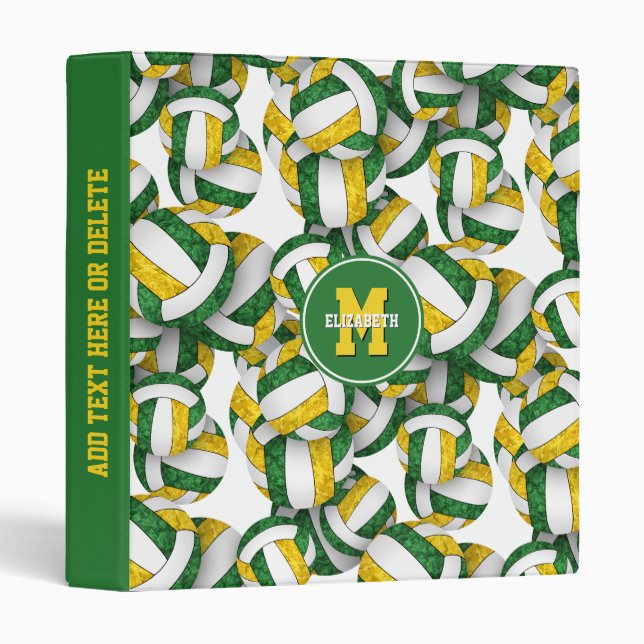 girly green gold school colours volleyball binder (Front/Spine)