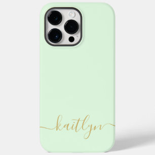 Girly Green Monogram Modern Script Personalized Case-Mate iPhone 14 Pro Max Case