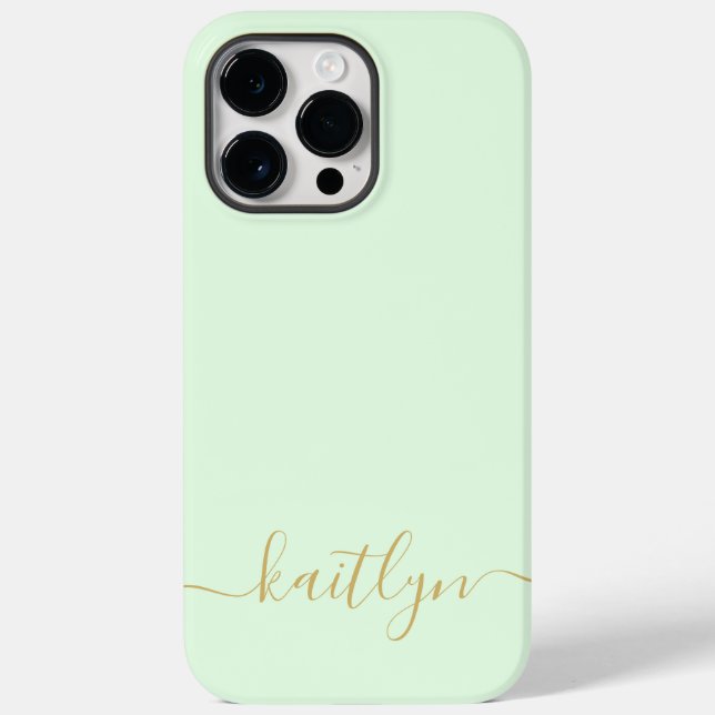 Girly Green Monogram Modern Script Personalized Case-Mate iPhone Case (Back)
