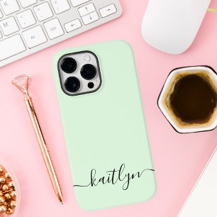 Girly Green Monogram Modern Script Personalized Case-Mate iPhone 14 Pro Max Case