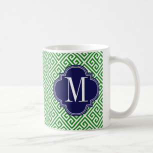 Girly Green & Navy Greek Key Pattern Custom Coffee Mug