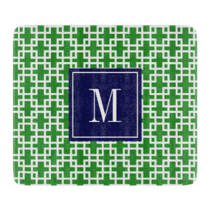 Girly Green & Navy Squares Pattern Custom Cutting Board