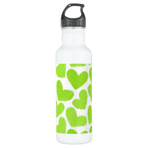 Girly green pastel love hearts pattern 710 ml water bottle