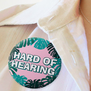 Girly Green Pink Tropical Leaves Hard of Hearing 2 Inch Round Button