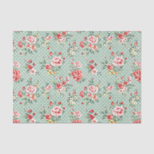 Girly Green Polka Dot Vintage Floral Pattern Tissue Paper