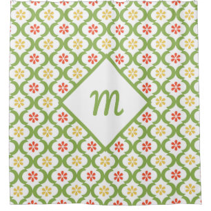 Girly Green Quatrefoil Cute Daisies and Monogram