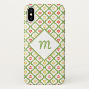 Girly Green Quatrefoil Cute Daisies and Monogram Case-Mate iPhone Case