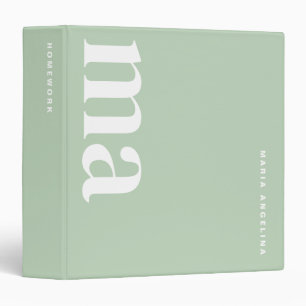 Girly Green School Monogram  Binder