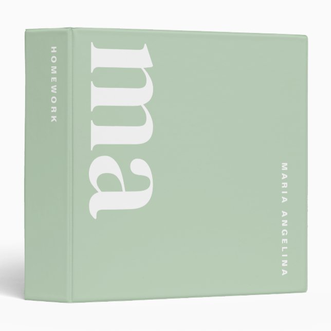 Girly Green School Monogram  Binder (Front/Spine)