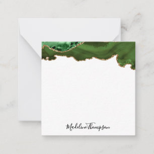Girly Green Velvet Agate Geode Script Square 2 Card