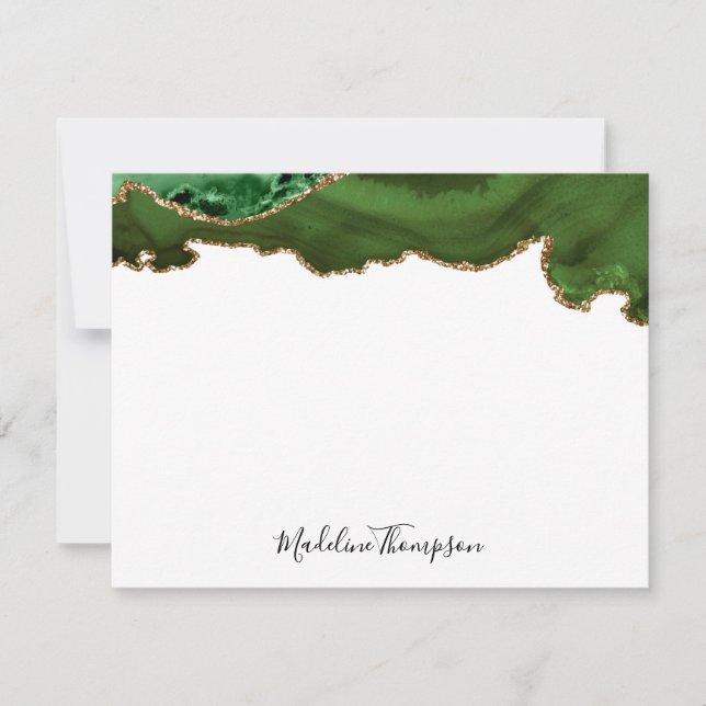 Girly Green Velvet Agate Geode Script Typography Card (Front)