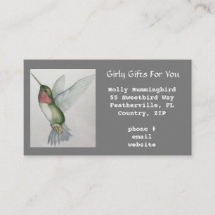 Girly Grey Elegant Hummingbird Watercolor Business Card