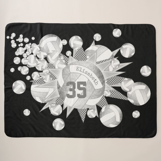 girly grey silver volleyballs and stars  sherpa blanket (Front (Horizontal))