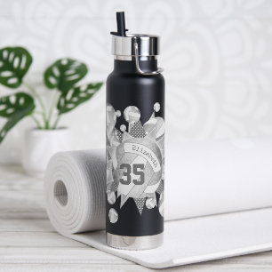 girly grey silver volleyballs and stars water bottle