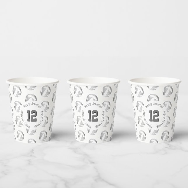 girly grey silver volleyballs birthday party paper cups (Multi)