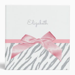 Girly Grey Tiger Stripes Animal Print With Name Binder