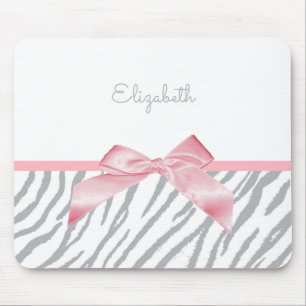 Girly Grey Tiger Stripes Animal Print With Name Mouse Pad