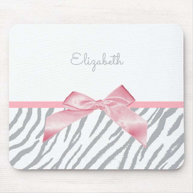 Girly Grey Tiger Stripes Animal Print With Name Mouse Pad (Front)