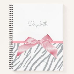 Girly Grey Tiger Stripes Animal Print With Name Notebook