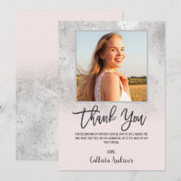 Girly Grunge Silver Pink Glitter Foil Photo Thank