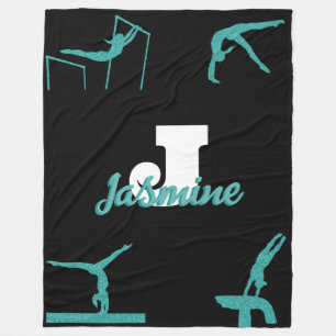 Girly Gymnastics Turquoise Monogram Personalized Fleece Blanket