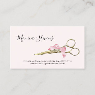 Girly Hair Stylist Gold Scissors With Pink Bow Business Card