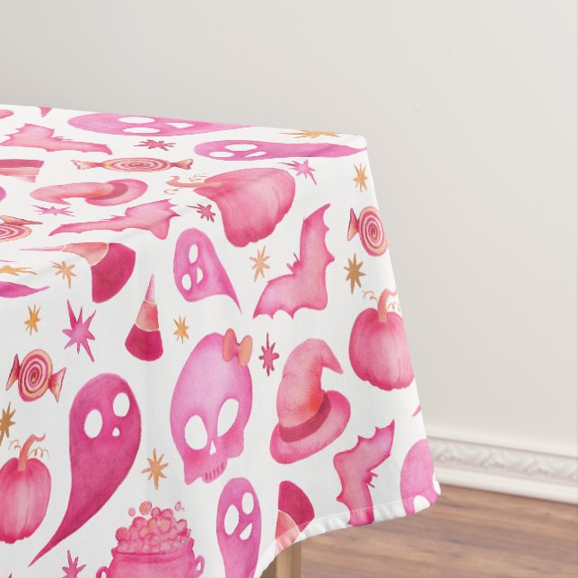 Girly Halloween Baby Shower Party Pink Tablecloth (In Situ)