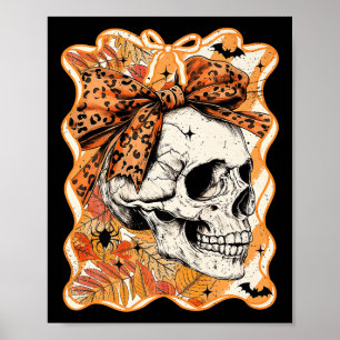 Girly Halloween Skull Coquette Bow Autumn Spooky S Poster