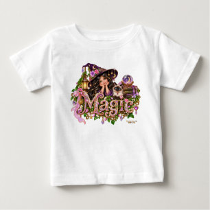 Girly Halloween Witch and Siamese Cat Magic Baby T-Shirt